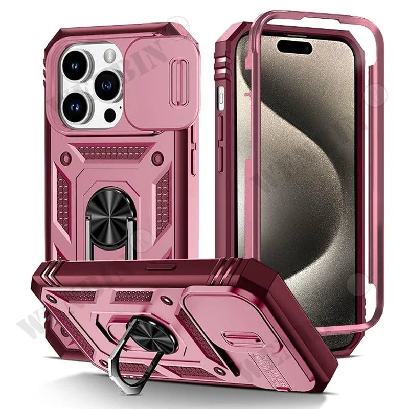 Coque pour iPhone 17 16 16e 15 14 13 12 11 Pro Max Plus Mini XS XR 8 Plus 8 7 SE robuste avec caméra, housse de béquille à 360 degrés