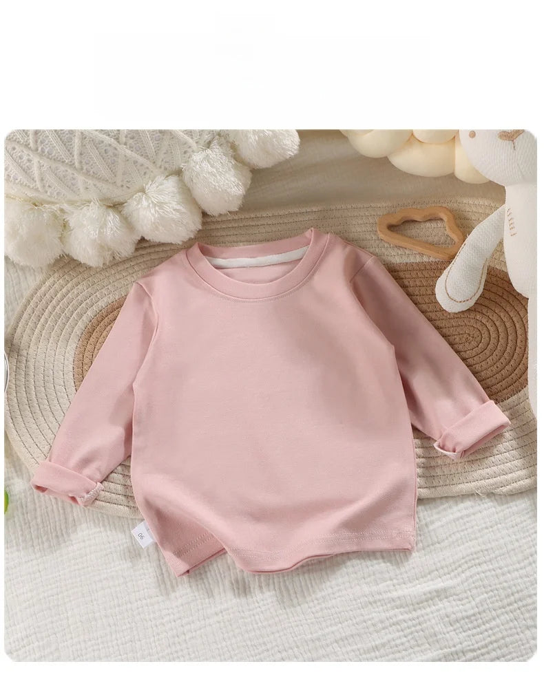 2026 printemps tout nouveau à manches longues garçons filles T-Shirt col rond coton enfants bref Style coréen Base hauts chemise pour garçons vêtements T-Shirt