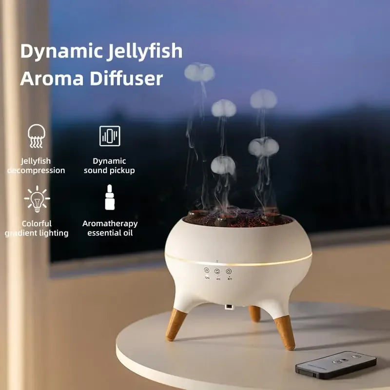 Humidificateur d'air dynamique méduse, diffuseur d'huile essentielle de 250ml, humidificateur de chambre à coucher avec télécommande avec 7 veilleuses colorées