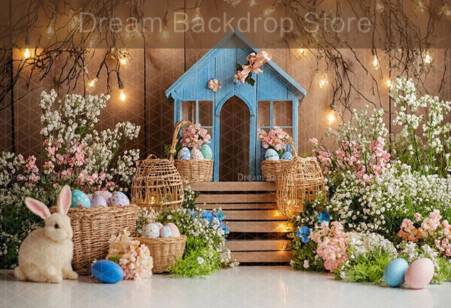 Printemps pâques fond photographie mignon lapin carotte lapin oeuf maison toile de fond décor pour enfants anniversaire gâteau Smash Photo Studio