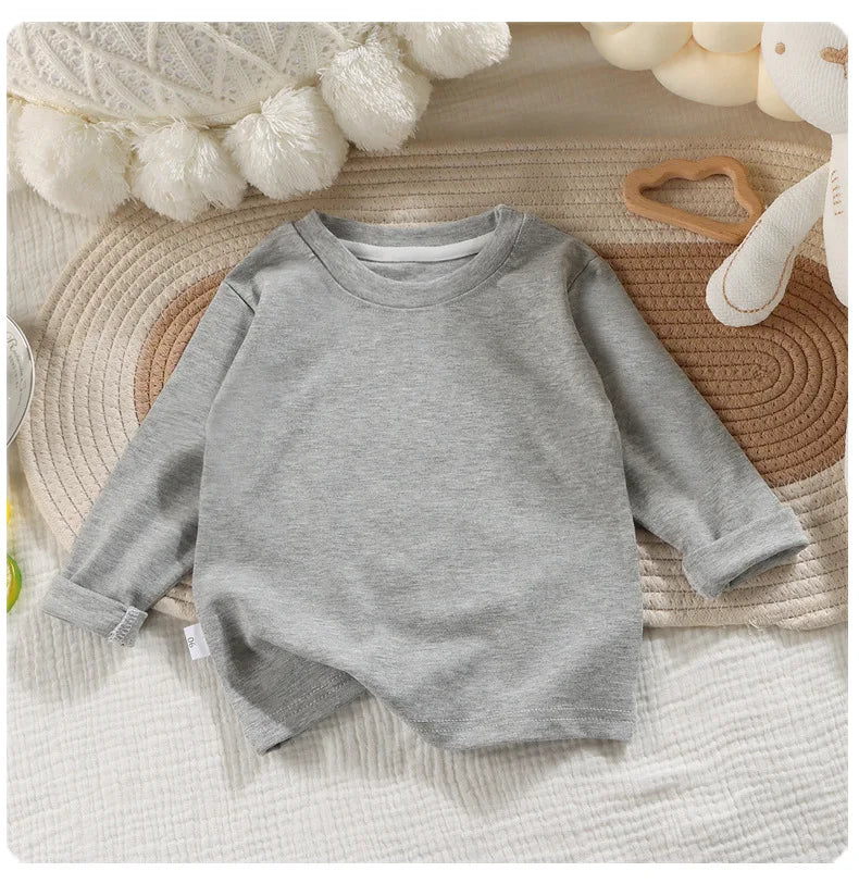 2026 printemps tout nouveau à manches longues garçons filles T-Shirt col rond coton enfants bref Style coréen Base hauts chemise pour garçons vêtements T-Shirt
