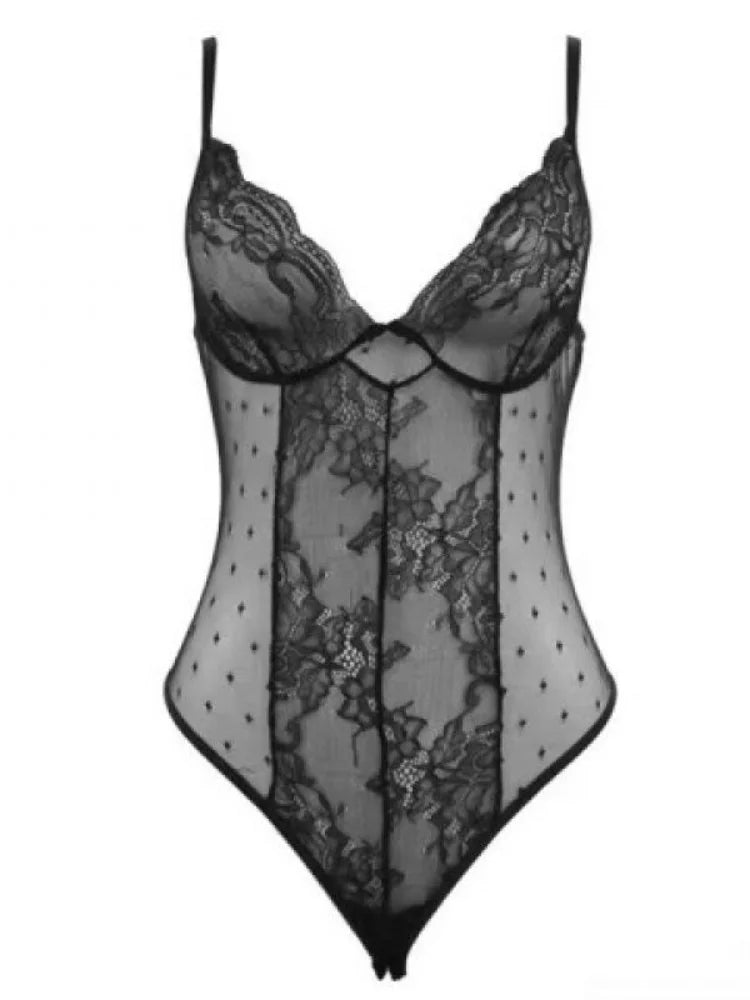 Body en dentelle patchwork ajouré transparent pour femme, décolleté plongeant, tenue de soirée sexy printemps, clubwear pour femmes