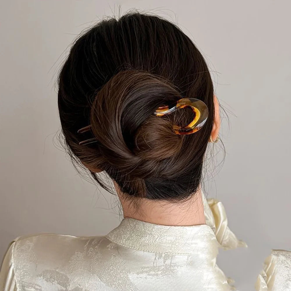 Fourchette à cheveux en forme de U, épingle à cheveux en acétate d'écaille de tortue en acrylique, couvre-chef géométrique, bâtons pour femmes et filles, accessoires pour cheveux