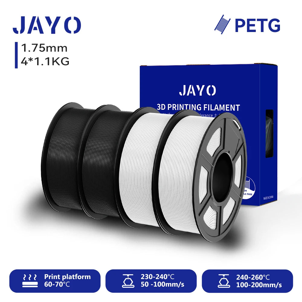 JAYO-Filament PETG pour imprimante 3D FDM, matériel d'impression 3D soigneusement enroulé, 2 rouleaux, 1.75mm, 2.2kg par ensemble