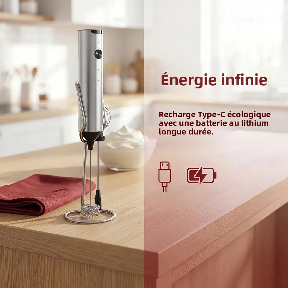 Mousseur à lait électrique, 3 vitesses avec 2 fouets, rechargeable par Type-C, en acier inoxydable, tête à mousse double couche pour latte/café