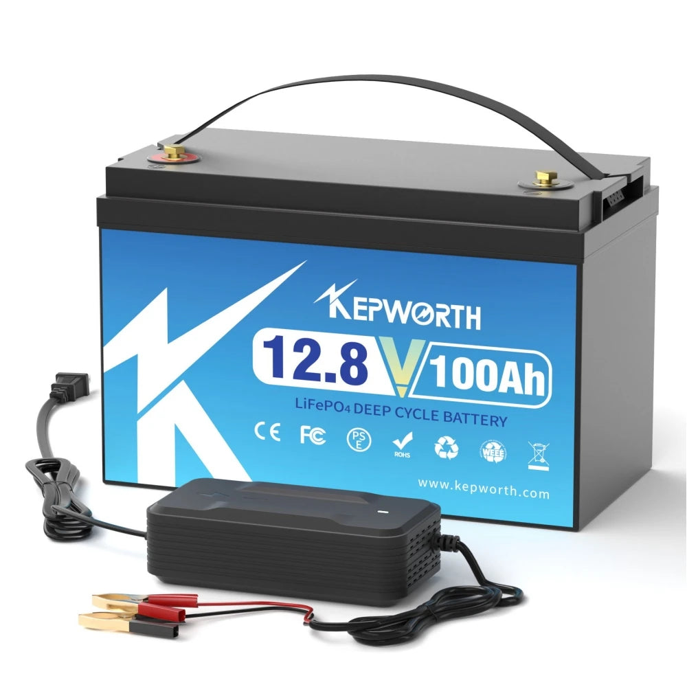 KEPWORTH 12V 100Ah batterie au Lithium fer Phosphate améliorée BMS 6000 Cycles pour camping-car voiturette de Golf tout-terrain hors réseau solaire vent