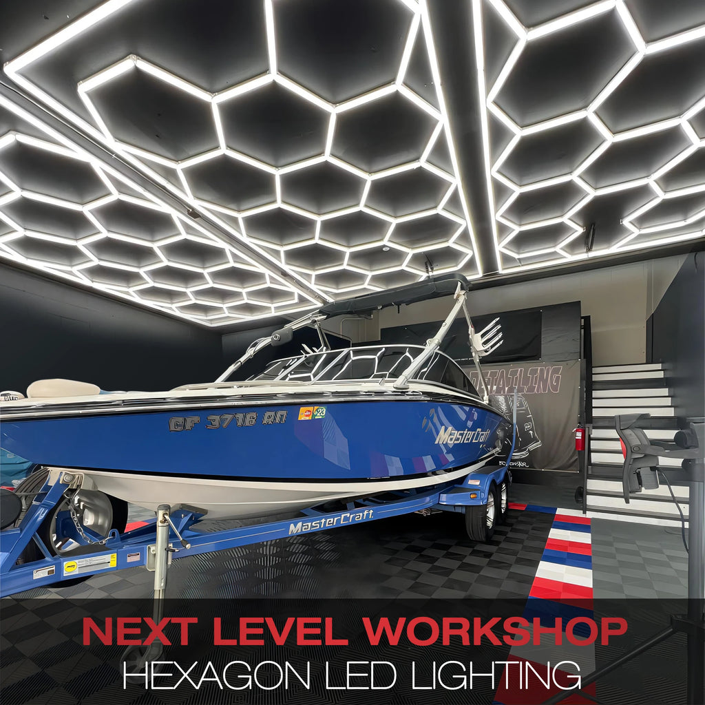 Lumière de Garage hexagonale avec cadre, 15 grilles, entrepôt Local, expédition rapide, lumière Led en nid d'abeille pour atelier, barbier, salle de sport