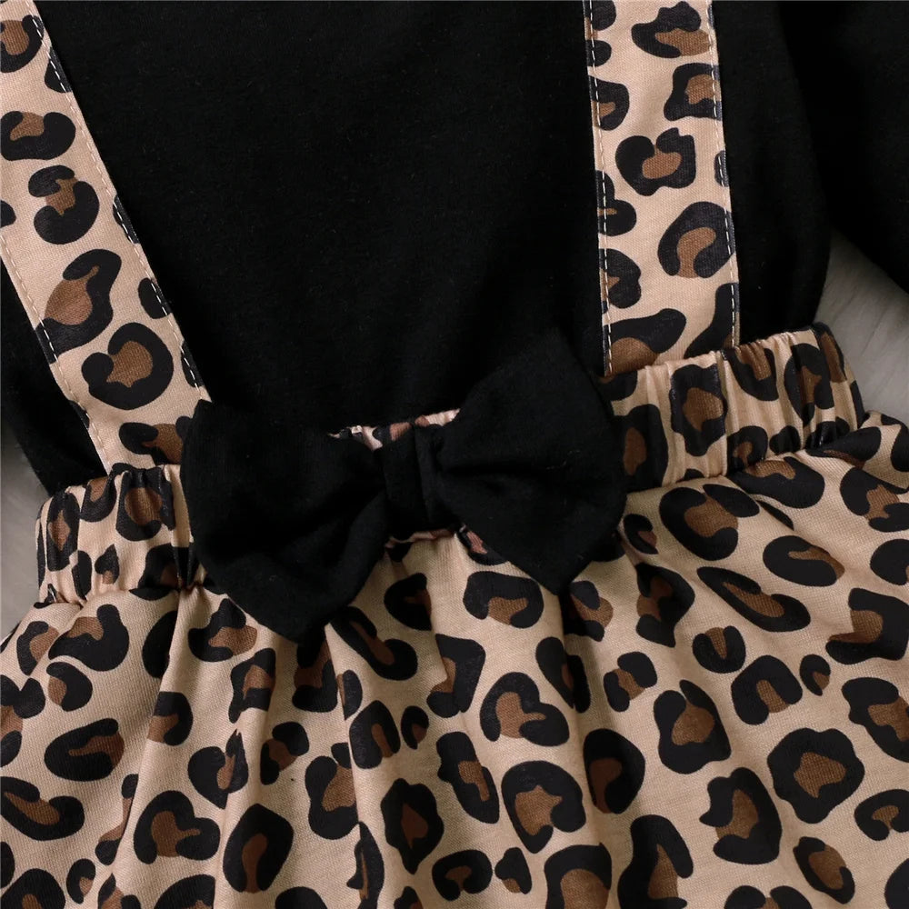 Robe barboteuse à manches longues pour bébé fille, robes léopard avec nœud, vêtements Onesie pour nouveau-né, printemps et automne, 0-18 mois