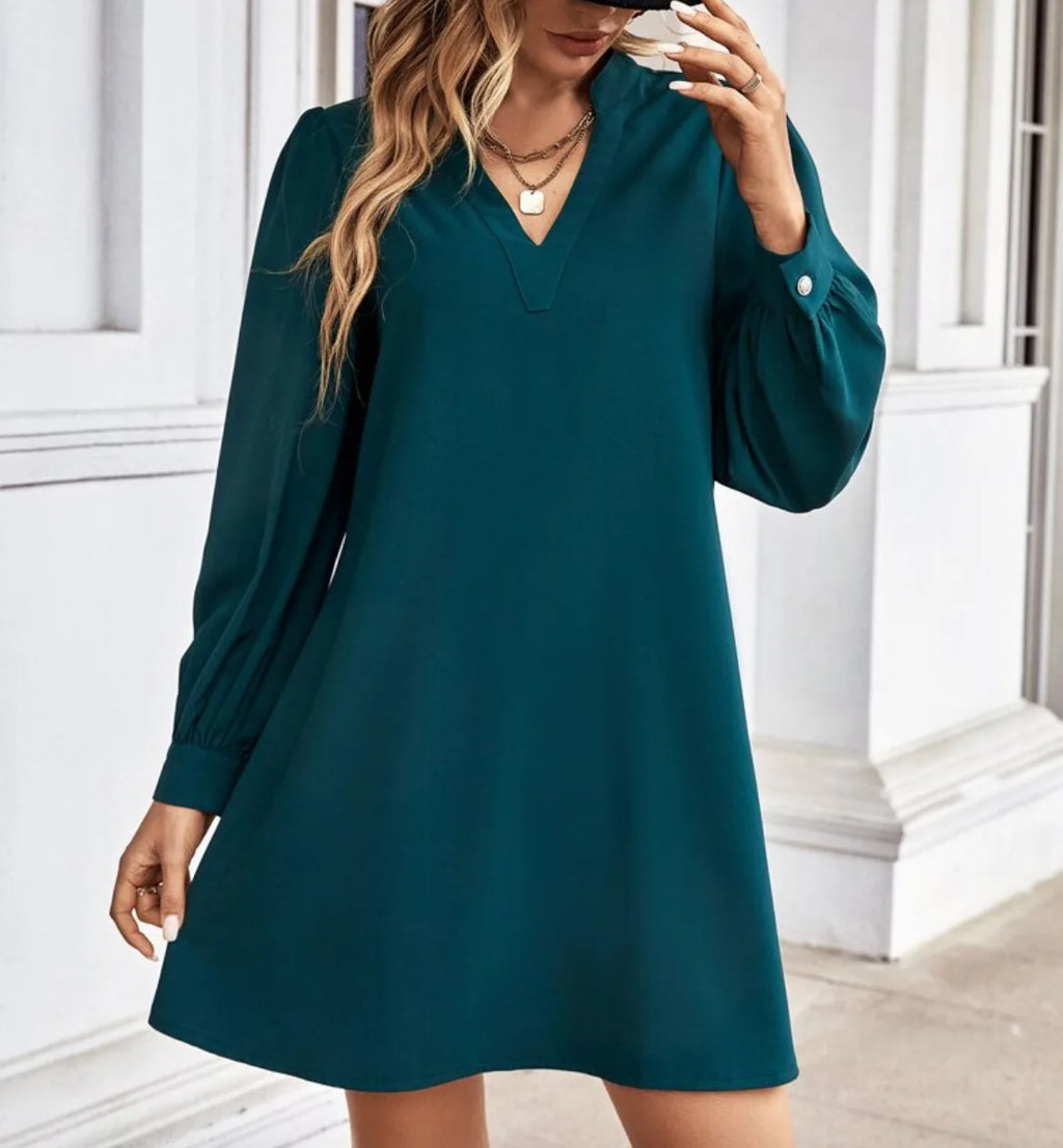 Bureau dame chemise Style robes femmes col en v à manches longues Mini robe printemps automne couleur unie vêtements de travail