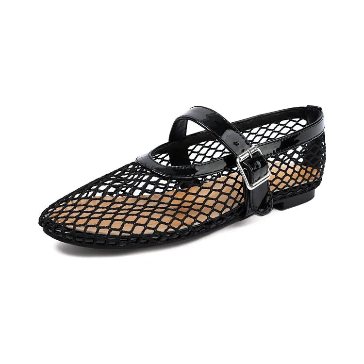 LeShion de Chanmeb marque maille Net ballerines chaussures pour femmes sangle boucle respirant Cool printemps été INS ballerine chaussures 43