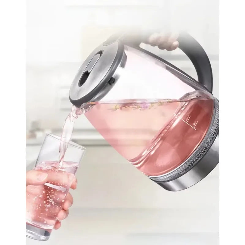 Bouilloire électrique en verre de 2 L - Théière sans fil en borosilicate avec base chauffante, chauffe-eau, indicateur LED, arrêt automatique
