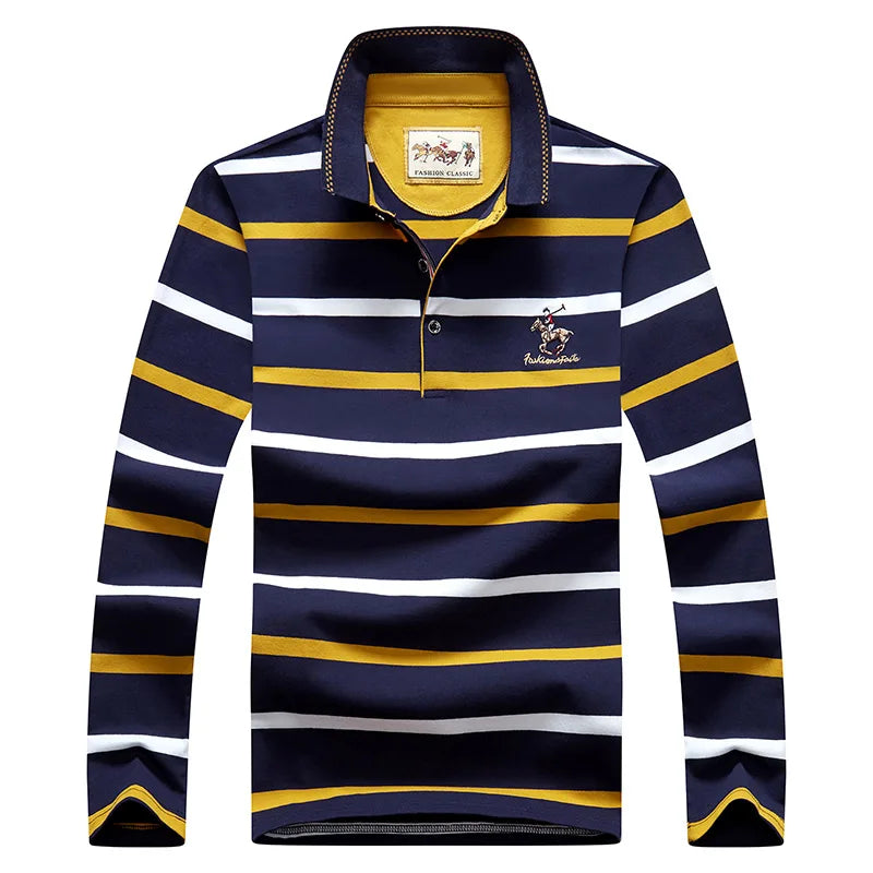 Polo à manches longues brodé en coton pour hommes, t-shirt à rayures, mode décontractée, t-shirt d'affaires, printemps, automne