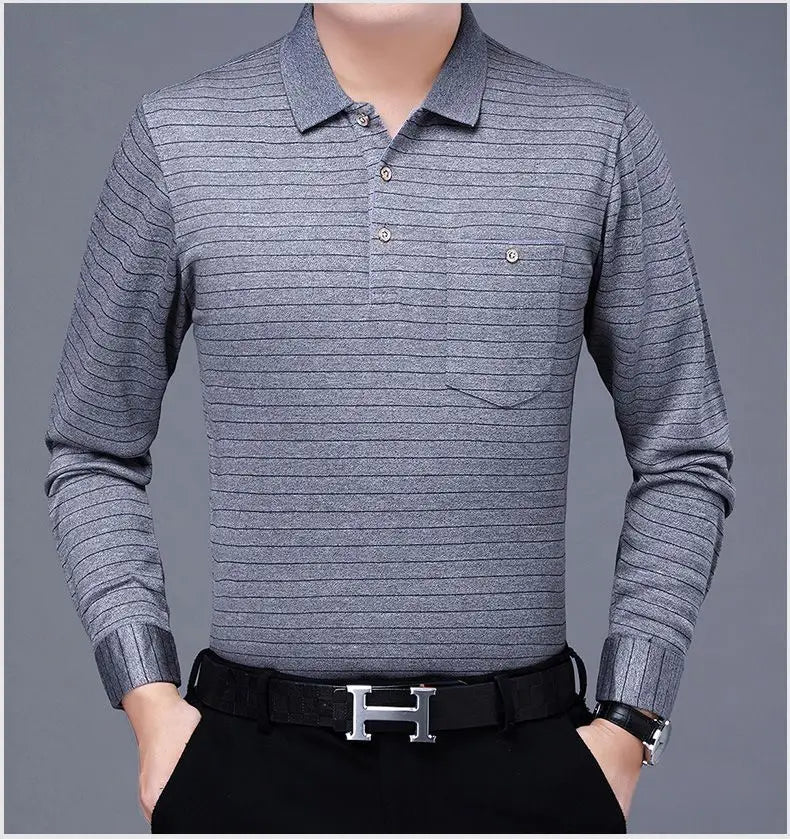 Polos rayés à manches longues pour hommes, Streetwear décontracté, Vêtements d'affaires, Mode coréenne, Polyvalent, Nouveau, Automne, Printemps