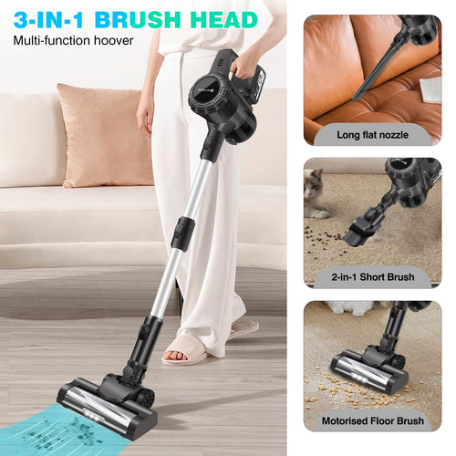 Aspirateur à manche vertical sans fil DayPlus, aspirateur à main sans fil 3 en 1 130000 RPM sans balais pour tapis, sol dur