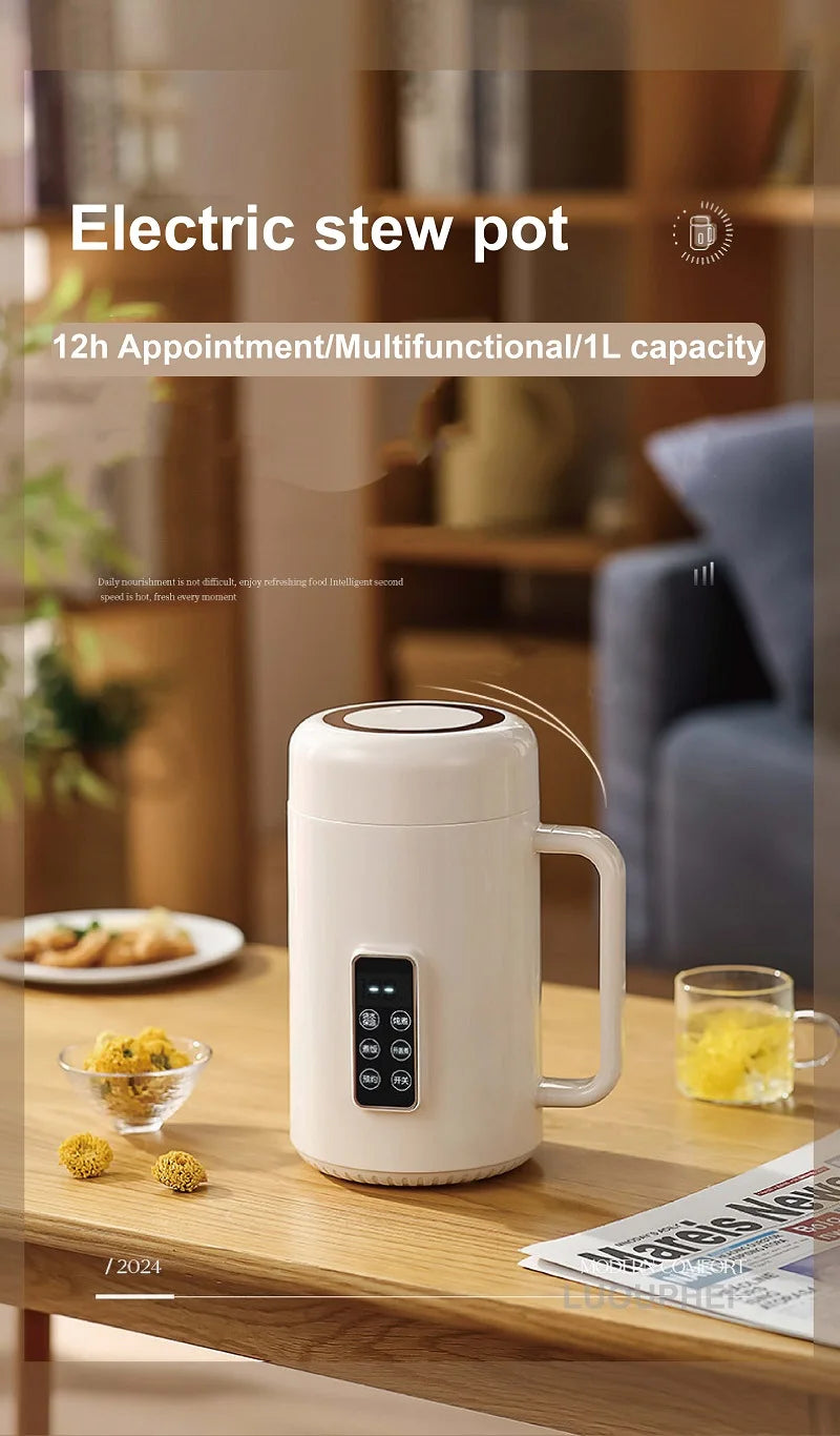 Bouilloire électrique 500W 12h, Pot spécial pour bouillie de rendez-vous, tasse de santé Portable en acier inoxydable 304, cuiseur à riz multifonctionnel 1L