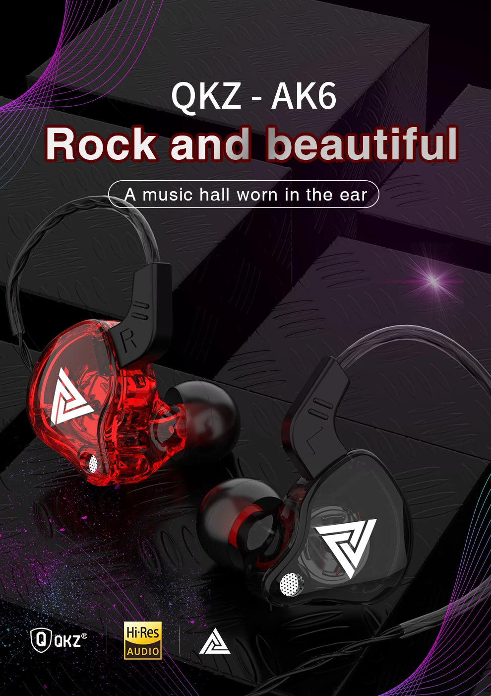 Original QKZ AK6 dans l'oreille écouteur 6 unité de pilote dynamique casque avec micro stéréo sport HIFI caisson de basses casque moniteur écouteurs