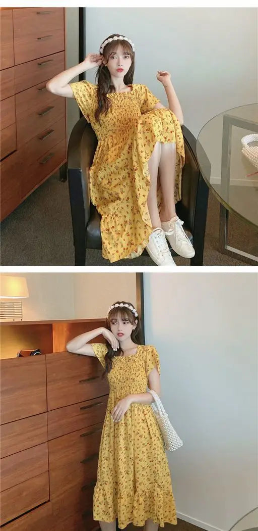 2025 printemps été nouvelle robe femmes Mini robes femme à manches courtes buste élastique imprimé fleuri plissé dos nu tenue décontractée