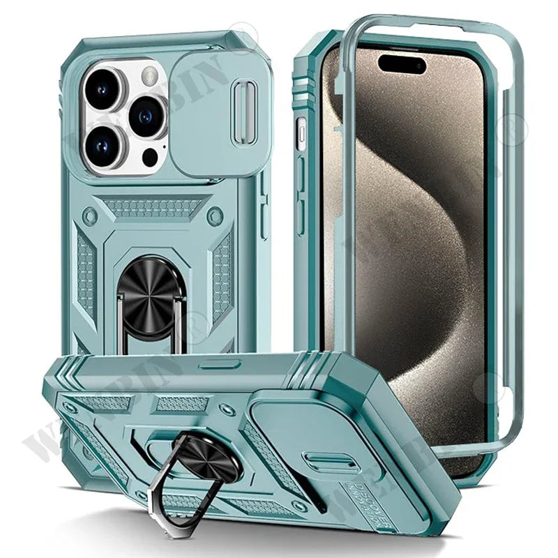 Coque pour iPhone 17 16 16e 15 14 13 12 11 Pro Max Plus Mini XS XR 8 Plus 8 7 SE robuste avec caméra, housse de béquille à 360 degrés