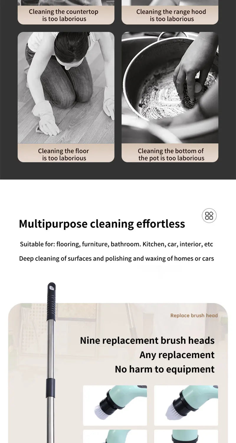 Brosse de nettoyage électrique multi-outils multifonctionnelle, pour le nettoyage rotatif de salle de bain, de cuisine, de toilettes et d'automobile.