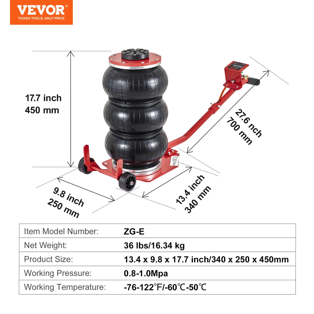 SucceBuy Cric pneumatique 3 tonnes/5 tonnes Triple sac Cric pneumatique Ascenseur rapide Crics de réparation de voiture robustes Crics à tige pliante avec deux roues