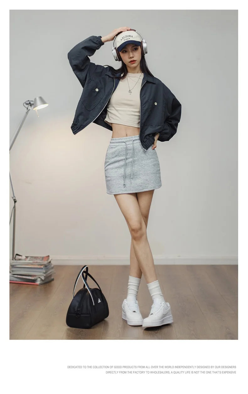 Maden Veste à col de baseball vintage pour femme, courte et décontractée, printemps-automne, légère, tenue quotidienne, rose