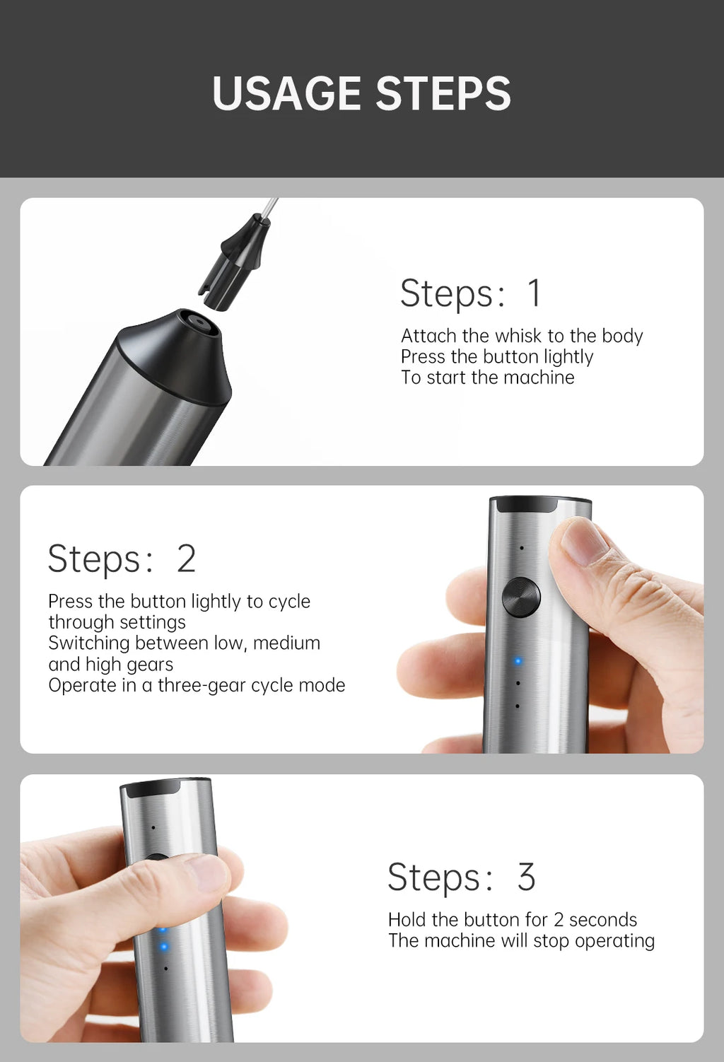 Mousseur à lait électrique, 3 vitesses avec 2 fouets, rechargeable par Type-C, en acier inoxydable, tête à mousse double couche pour latte/café