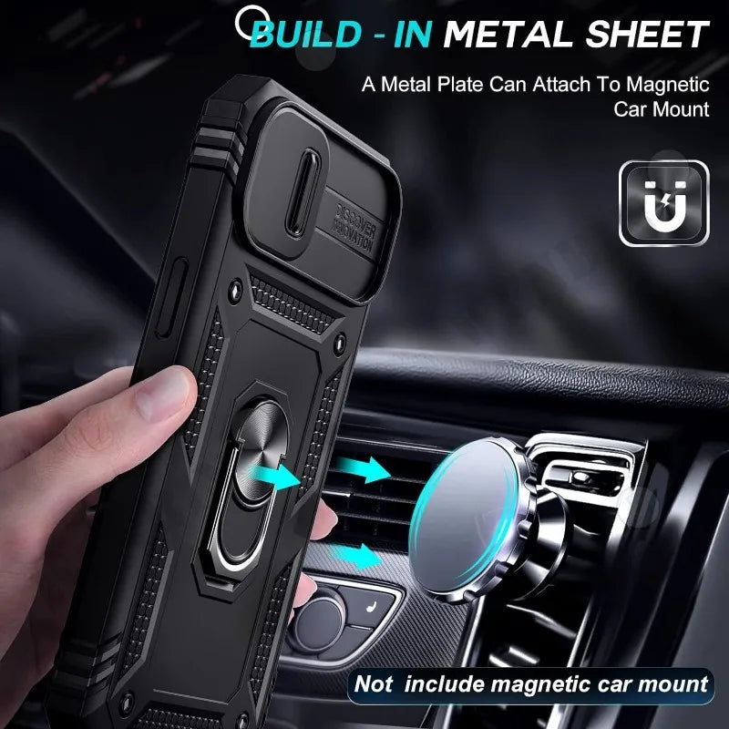 Coque pour iPhone 17 16 16e 15 14 13 12 11 Pro Max Plus Mini XS XR 8 Plus 8 7 SE robuste avec caméra, housse de béquille à 360 degrés