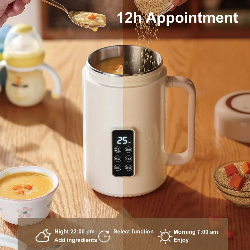 Bouilloire électrique 500W 12h, Pot spécial pour bouillie de rendez-vous, tasse de santé Portable en acier inoxydable 304, cuiseur à riz multifonctionnel 1L