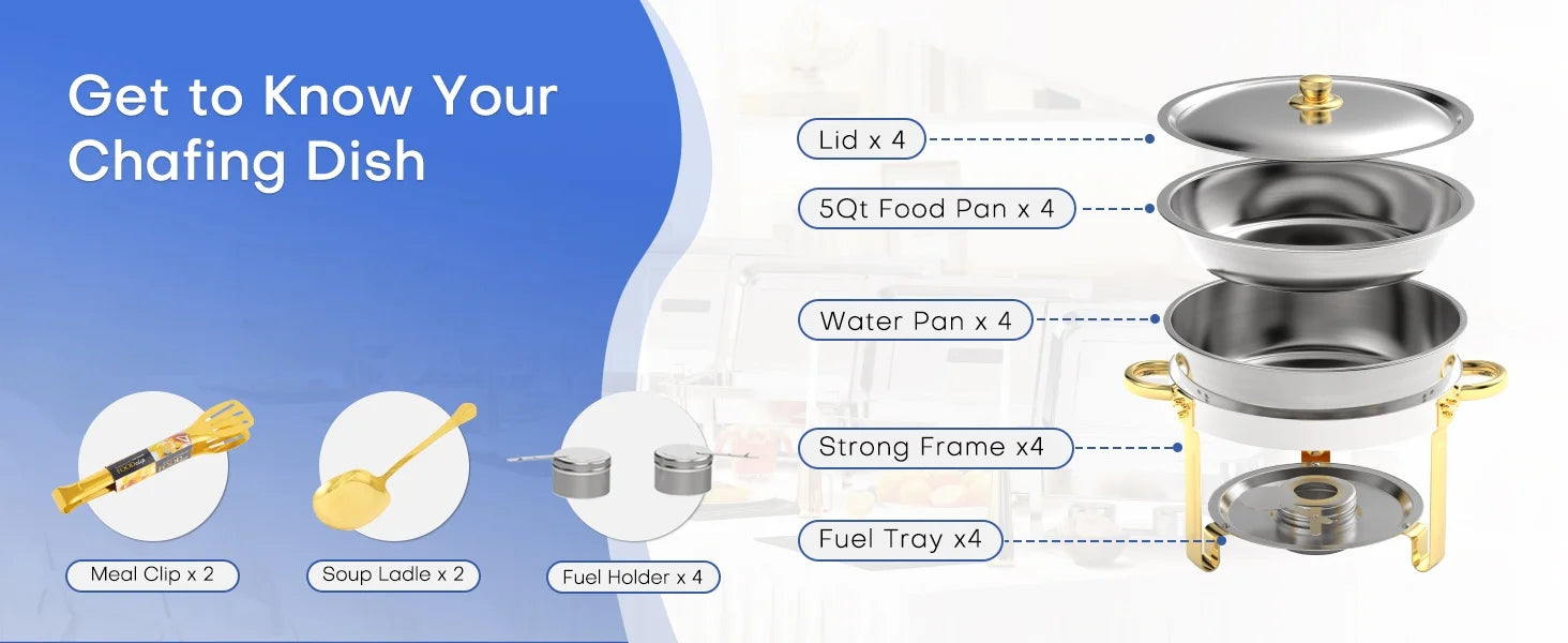 ROOMARK – ensemble de Buffet à réchaud 9QT, chauffe-catering en acier inoxydable de haute qualité, ensemble complet avec cadre épais pour fête de mariage