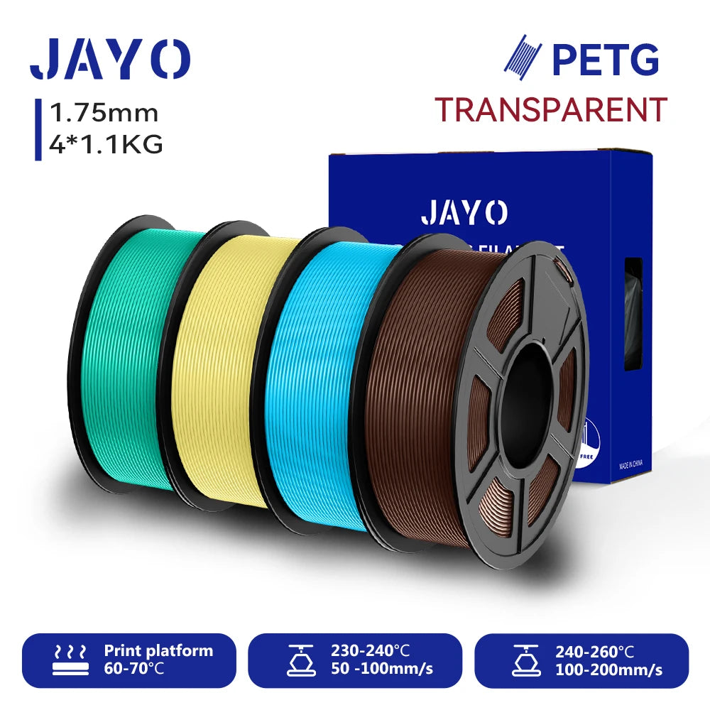 JAYO-Filament PETG pour imprimante 3D FDM, matériel d'impression 3D soigneusement enroulé, 2 rouleaux, 1.75mm, 2.2kg par ensemble