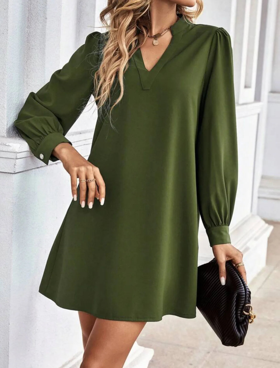 Bureau dame chemise Style robes femmes col en v à manches longues Mini robe printemps automne couleur unie vêtements de travail