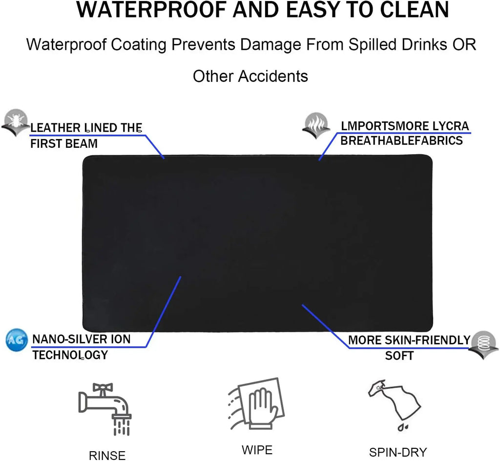 Grand tapis de souris, tapis de souris imperméable avec bord cousu, tapis de souris XXL antidérapant noir pour ordinateur, bureau et maison