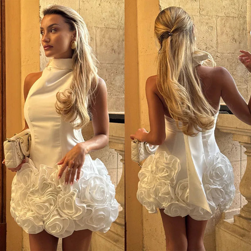 Femmes Sexy blanc Rose Mini robe col en v Cami robe 2025 nouveau printemps été mode vacances dîner Date fête robe élégante