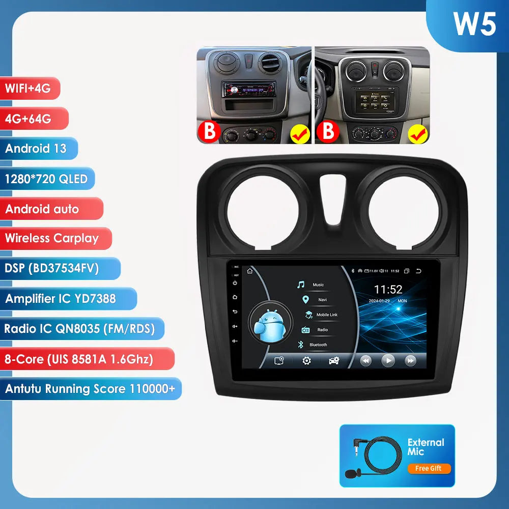 Hizpo-Autoradio Android pour Renault Logan 2, 2012-2019, Sandero 2, 2014-2019, 4G, Limitation de la voiture, GPS, 2Din, Autoradio, CarPlay, WIFI, DSP