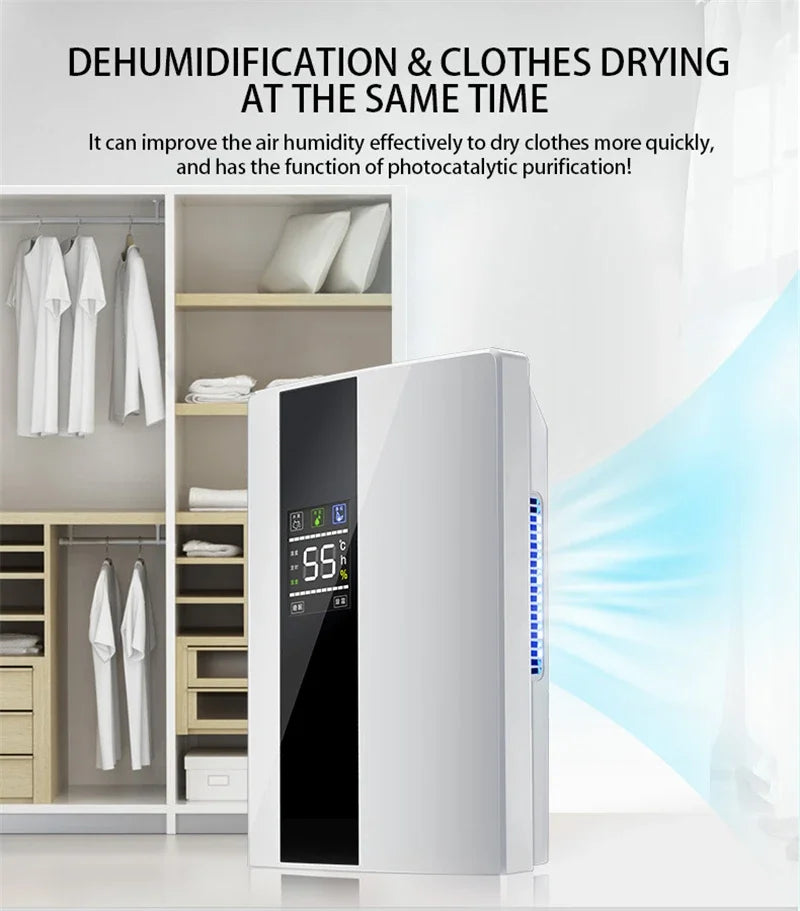 Déshumidificateur et purificateur d'air 2 en 1, absorbeur d'humidité, silencieux, pour chambre à coucher, sous-sol, télécommande, synchronisation, tuyau d'eau externe