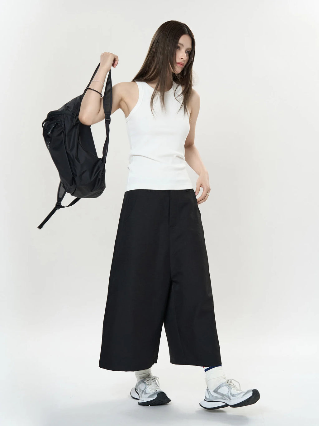 Pantalon de printemps taille haute à jambes larges pour femmes, décontracté, couleur unie, coupe ample