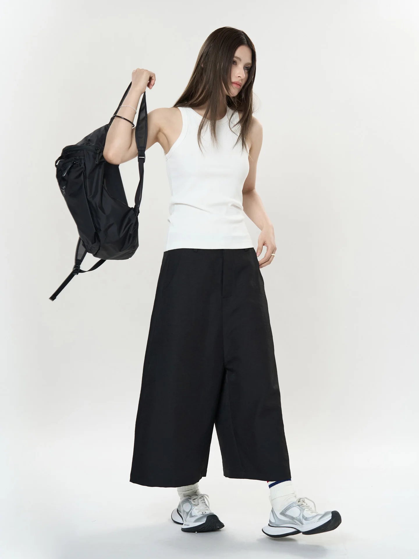 Pantalon de printemps taille haute à jambes larges pour femmes, décontracté, couleur unie, coupe ample