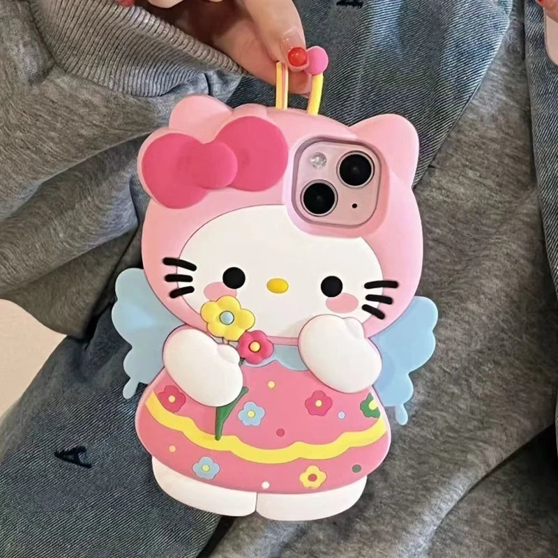 Pour iPhone 17 Pro Max 16 15 14 Plus 14 13 12 Mini 11 SE 7 8 X XS XR dessin animé papillon Kitty 3D coque de téléphone en Silicone souple