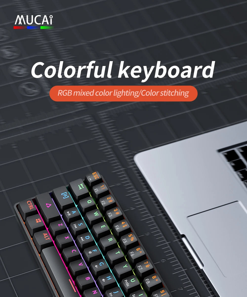 MUCAI MK61 USB Gaming Esports clavier mécanique 61 touches axe rouge filaire câble détachable rétro-éclairage rvb échange à chaud