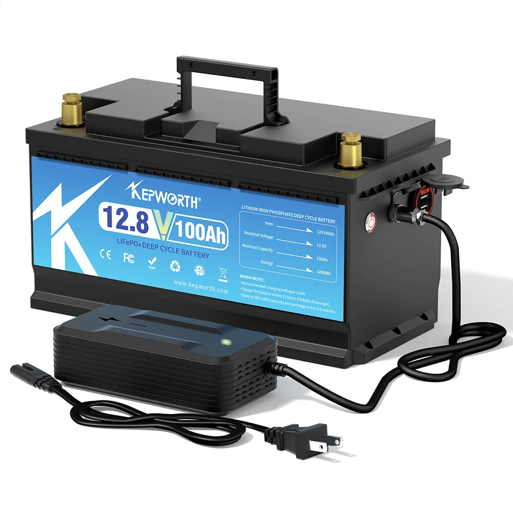 KEPWORTH 12V 100Ah batterie au Lithium fer Phosphate améliorée BMS 6000 Cycles pour camping-car voiturette de Golf tout-terrain hors réseau solaire vent