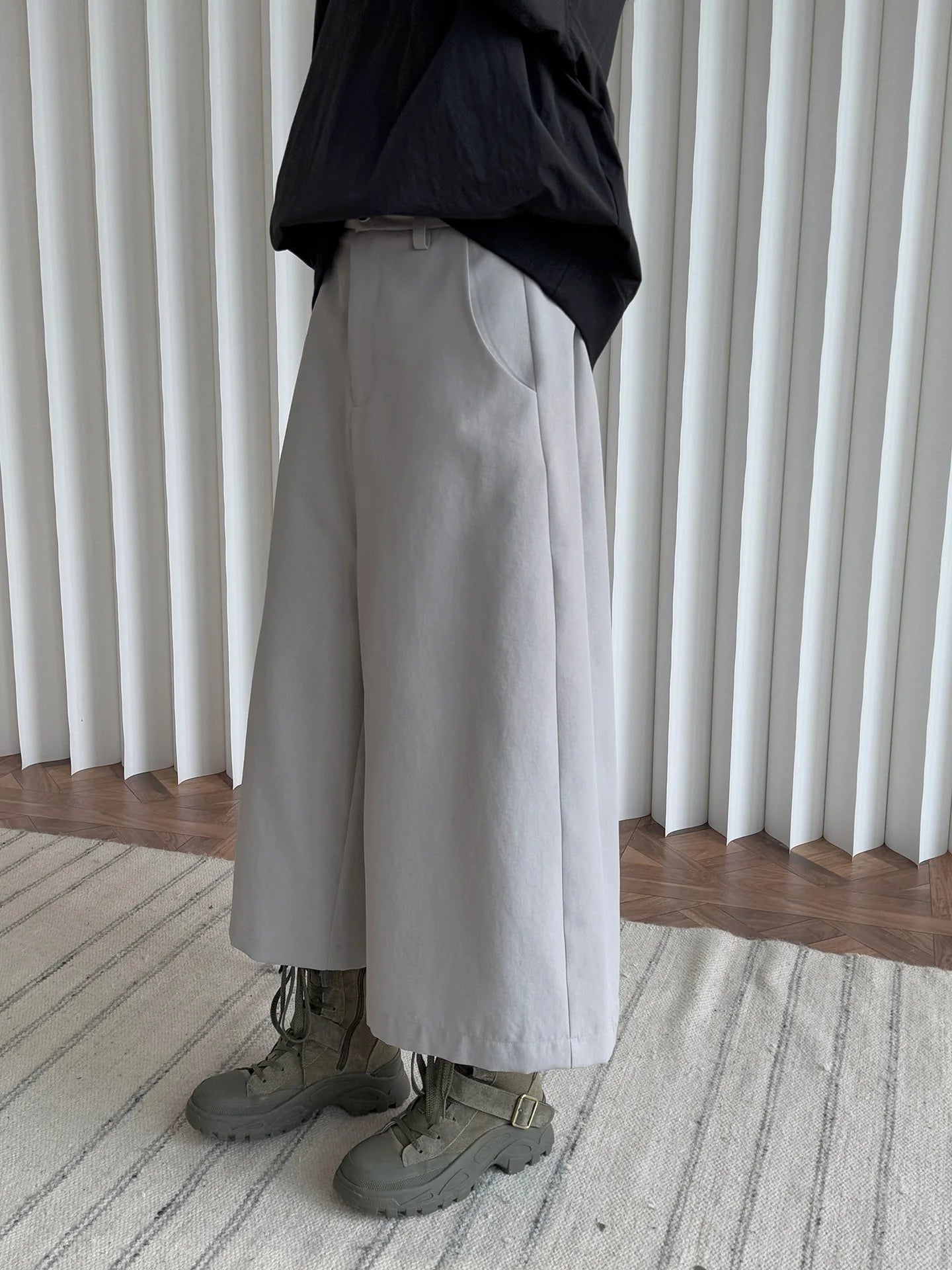 Pantalon de printemps taille haute à jambes larges pour femmes, décontracté, couleur unie, coupe ample