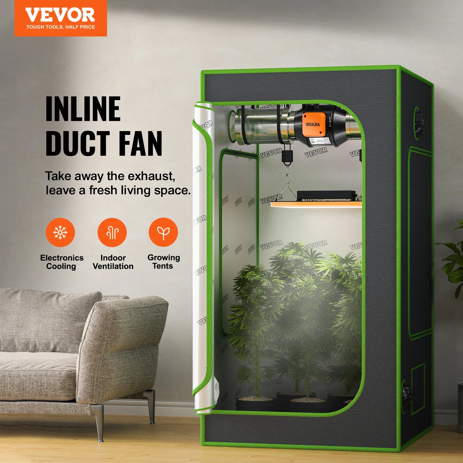 SucceBuy ventilateur de conduit en ligne échappement de Ventilation de moteur EC silencieux avec contrôleur de température et d'humidité pour les tentes de culture de Booster de refroidissement