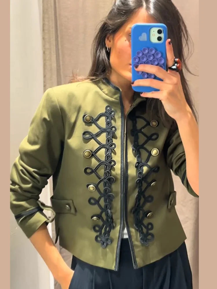 Veste élégante en Satin à boutons grenouille pour femme, col montant, manches longues, Slim, décontractée, manteau de fête de rue, hauts de bureau, printemps 2026