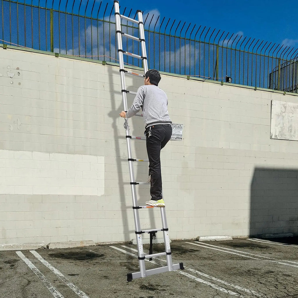 Échelle A cadre échelle télescopique 3.8m échelle d'extension télescopique en aluminium multi-usages avec barre stabilisatrice pour la maison, EN131