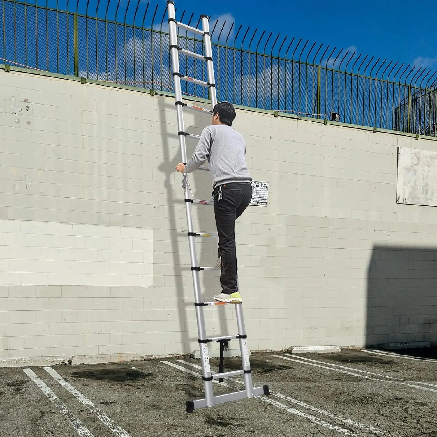Échelle A cadre échelle télescopique 3.8m échelle d'extension télescopique en aluminium multi-usages avec barre stabilisatrice pour la maison, EN131