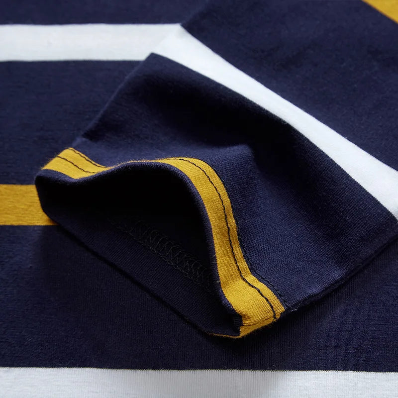 Polo à manches longues brodé en coton pour hommes, t-shirt à rayures, mode décontractée, t-shirt d'affaires, printemps, automne
