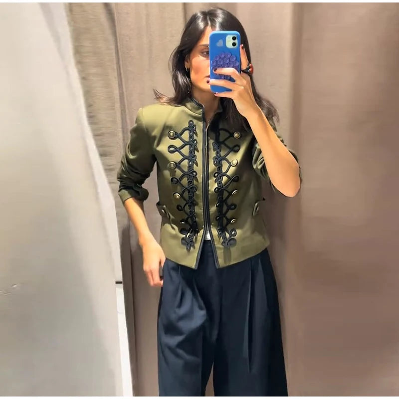 Veste élégante en Satin à boutons grenouille pour femme, col montant, manches longues, Slim, décontractée, manteau de fête de rue, hauts de bureau, printemps 2026