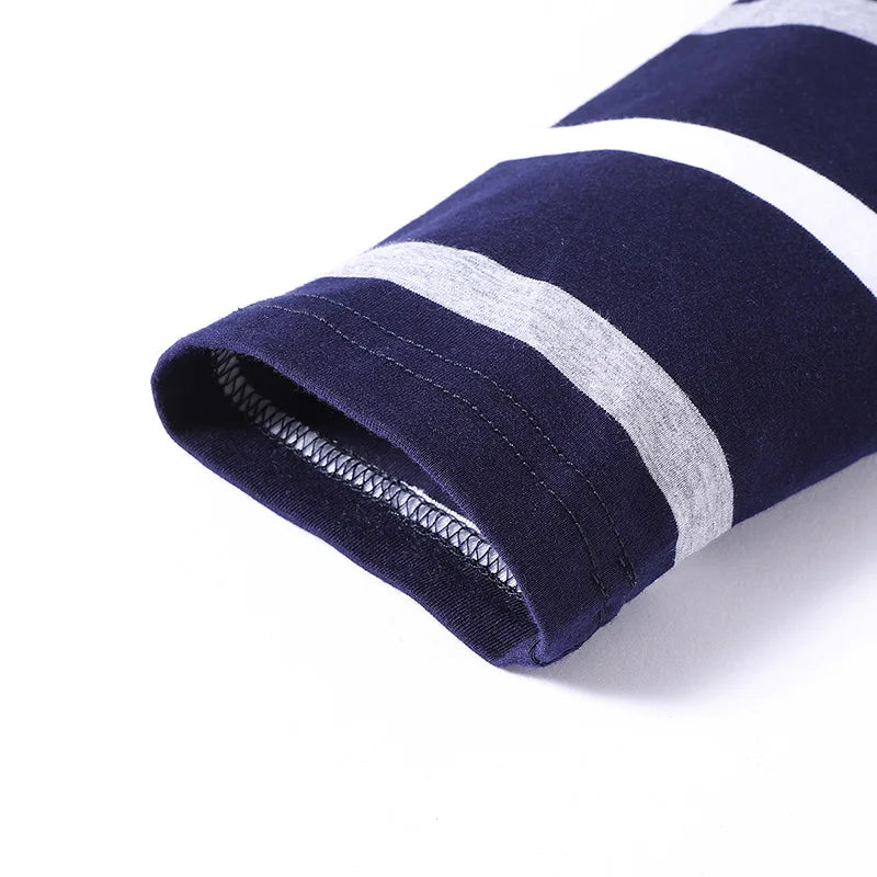Polo à manches longues brodé en coton pour hommes, t-shirt à rayures, mode décontractée, t-shirt d'affaires, printemps, automne