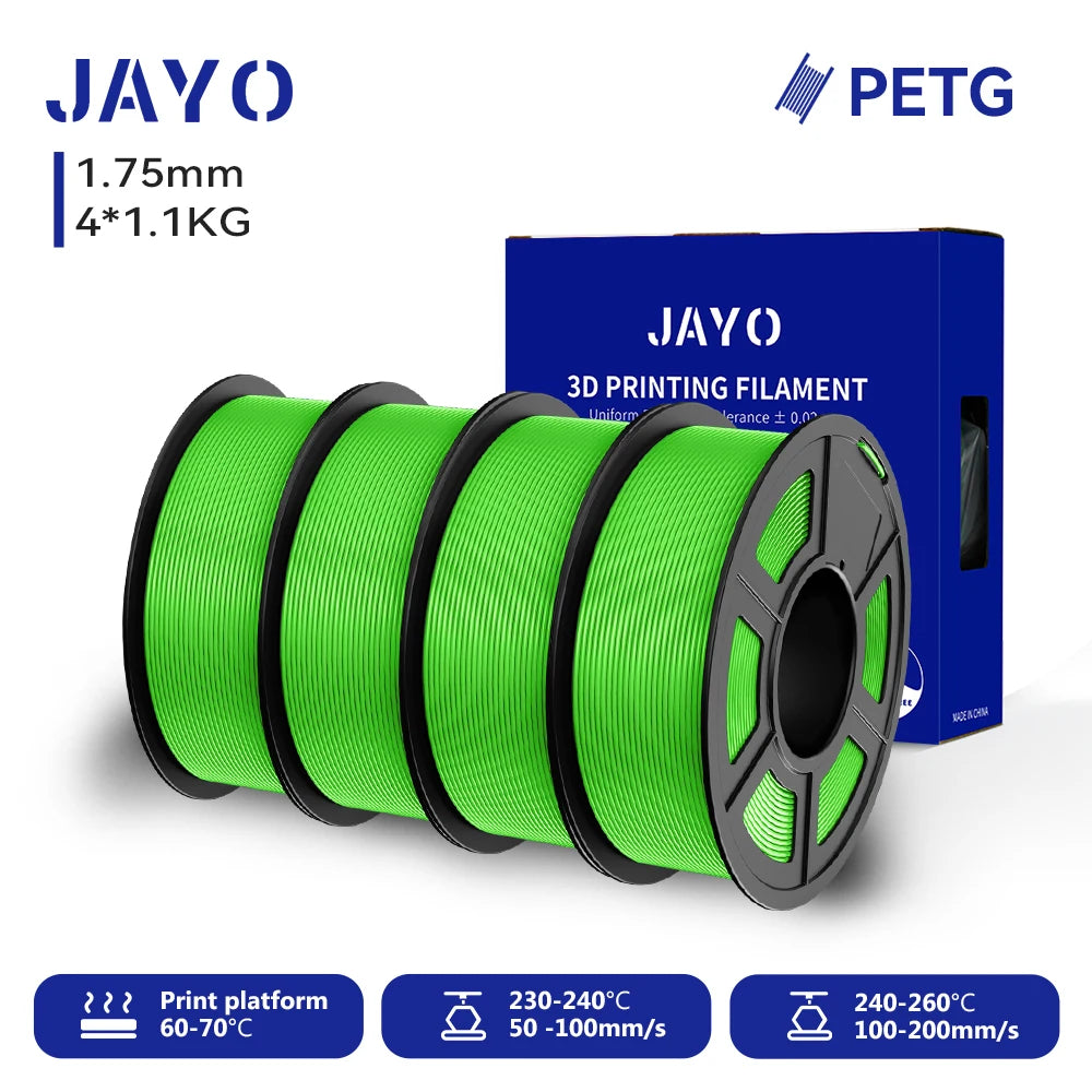JAYO-Filament PETG pour imprimante 3D FDM, matériel d'impression 3D soigneusement enroulé, 2 rouleaux, 1.75mm, 2.2kg par ensemble