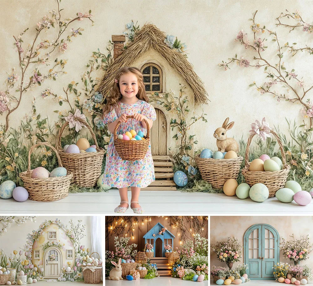 Printemps pâques fond photographie mignon lapin carotte lapin oeuf maison toile de fond décor pour enfants anniversaire gâteau Smash Photo Studio